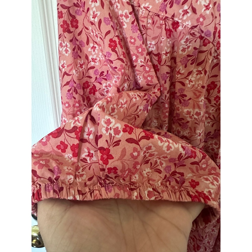 Terra & Sky Pink Floral Cotton Button Front Midi Dress Plus 3X 24W-26W Pockets - Picture 3 of 8
